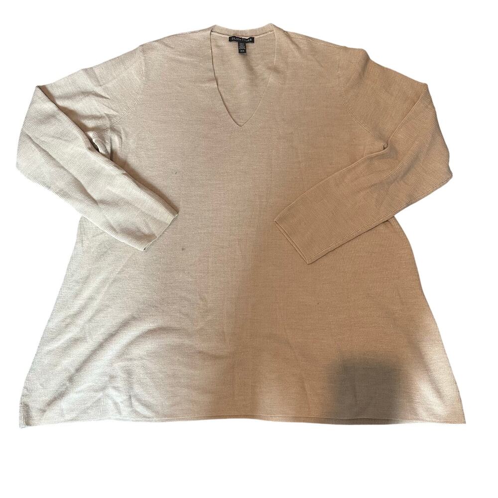 EILEEN FISHER Women's Ultrafine Merino V-Neck Tunic in Regenerative Wool Size M